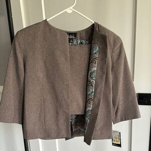 Brown Hazan Blazer with Decorative Trim and 3/4 Sleeves
